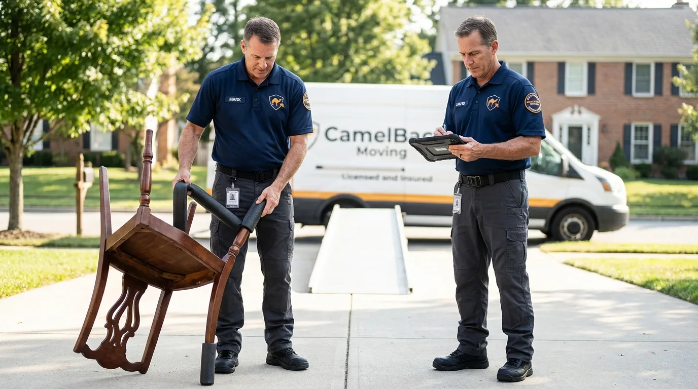 Movers inspecting furniture for damage prevention before loading in Sebree, KY